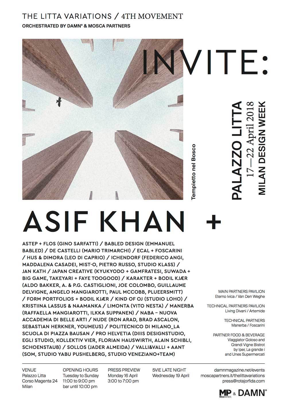 Invito asif khan Fuorisalone 2018 Milano