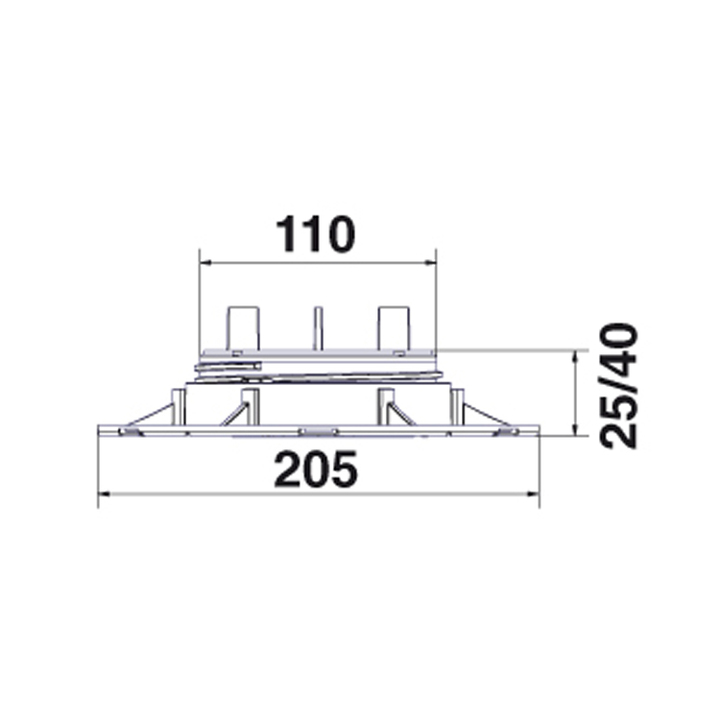 Supporto Regolabile per pavimentazione "NEW-MAXI" NM1 (da altezza 25 a 40 mm) con testa in bimateriale (pp+gomma)