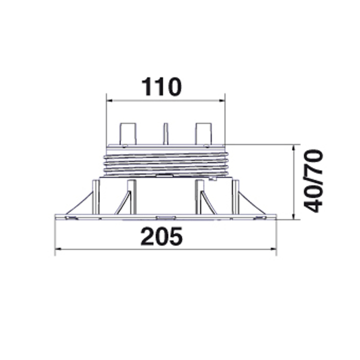 Supporto Regolabile per pavimentazione "NEW-MAXI" NM2 (da altezza 40 a 70 mm) con testa in bimateriale (pp+gomma)