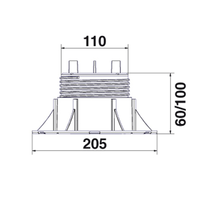 Supporto Regolabile per pavimentazione "NEW-MAXI" NM3 (da altezza 60 a 100 mm) con testa in bimateriale (pp+gomma)