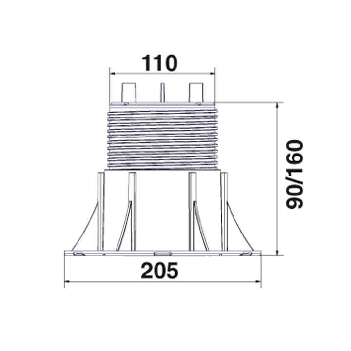 Supporto Regolabile per pavimentazione "NEW-MAXI" NM4 (da altezza 90 a 160 mm) con testa in bimateriale (pp+gomma)