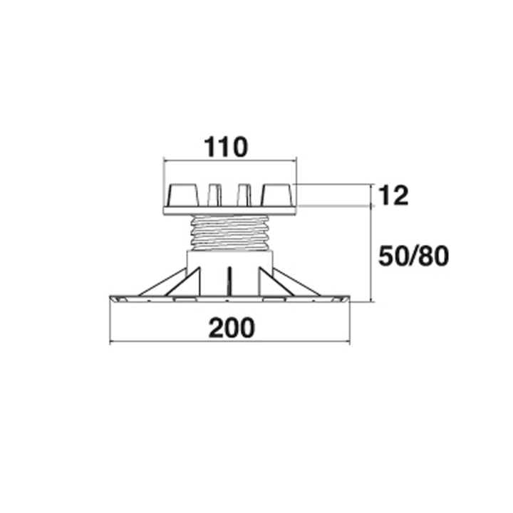 Supporto Regolabile per pavimento "BASIC" SB3 (da altezza 50 a 80 mm) 